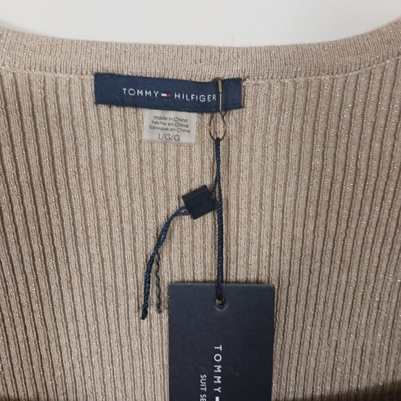 Tommie Hilfiger, NWT, Large, Short Sleeve Sweater, Metallic Gold, Neutral - Picture 5 of 16